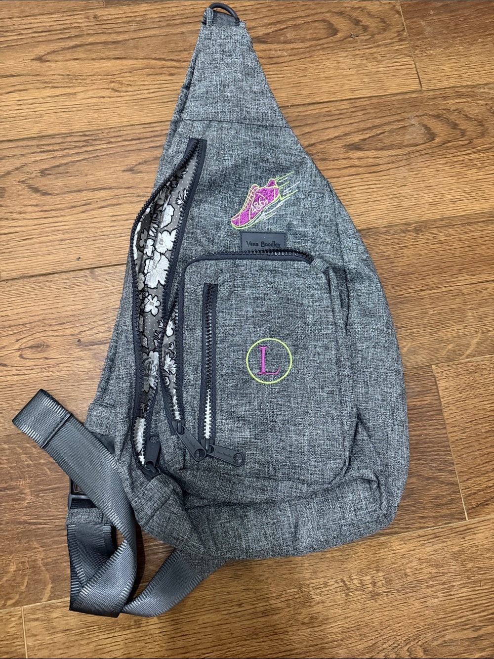 Vera Bradley Gray Sling Bag with Dopey challenge Shoe Monogram Disney